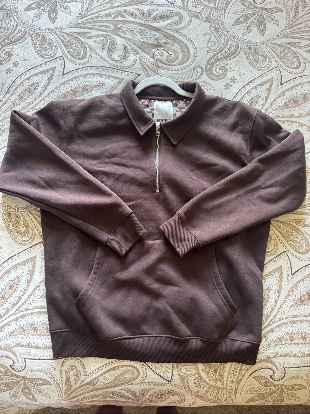 Denim & Flower Men's Zip-Up Collar Sweater in Brown